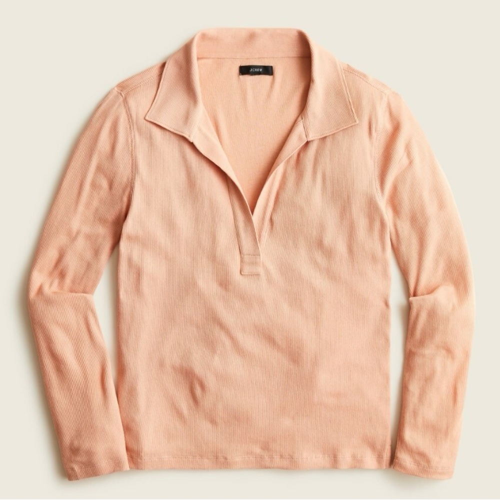 🌼J. CREW🌼 Ribbed Polo Long Sleeve Top, Size S